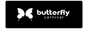 Butterfly Carnival logo: white butterfly icon with 'butterfly carnival' wordmark on a black background.