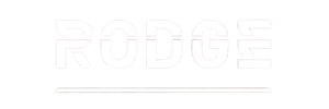 RODGE logo in white with a glitch effect on a black background and two horizontal lines underneath