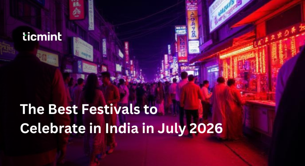 Colorful Rath Yatra chariots, Bonalu street celebrations, Hemis Festival masked dances, and Guru Purnima spiritual gatherings during the best festivals in India in July 2026.